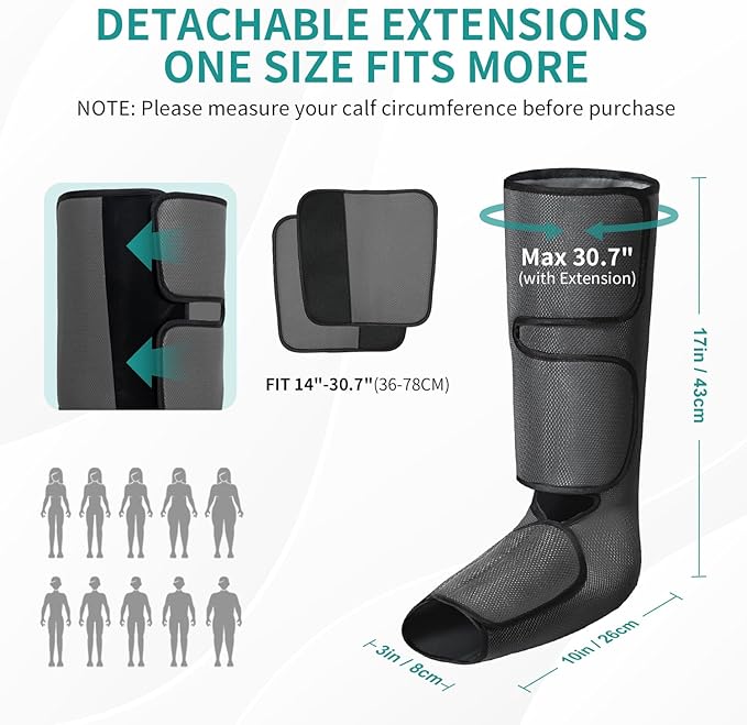 Nekteck Leg Massager for Circulation and Relaxation Air Compression Foot and Calf Massager to Relieve Pain Edema Swelling with 2 Size Extensions Gift for Mom Dad Men Women