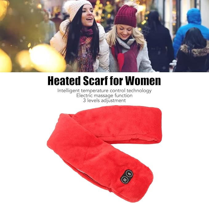 Heating Scarf Heated Scarf Rechargeable Neck Warmer Scarf Intelligent Temperature Adjustment USB Massage Function Electric Scarf for Man Woman Daily Use