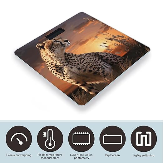 Cheetah Looking Out Over Savanna with Sunset Digital Bathroom Scale for Body Weight Weighing Scale with Backlit LCD Display High Precision Measurements &amp Measures Weight Up to 180kg
