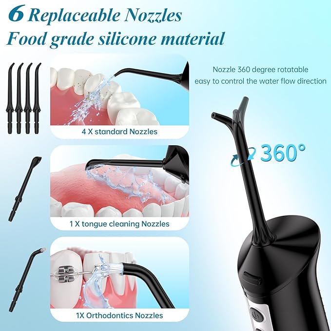 Water Flosser for Teeth 300ML CordlessPortable Water Dental Floss Pick IPX7 Waterproof 5 Modes &amp 6 Jet Tips Noise&lt70db Water Picks for Teeth Cleaning and Flossing Braces GumsOral Care