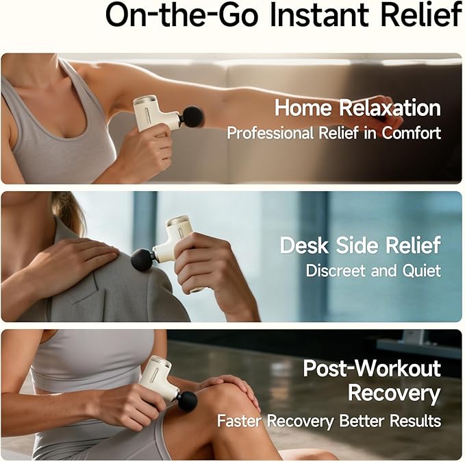 Super Mini Massage Gun Deep Tissue Muscle Massager with Adjustable Amplitude Portable Handheld Percussion Massager Quiet for Home Gym &amp Travel Pearl White