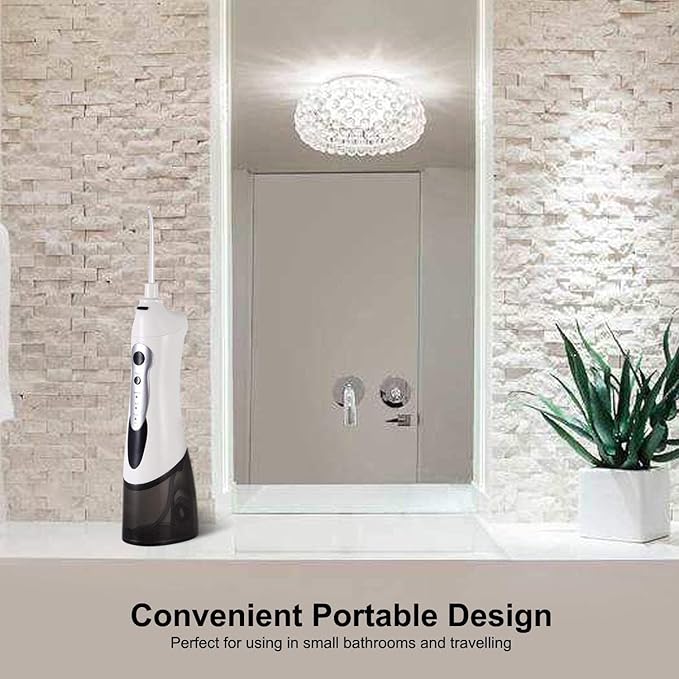 WEedsy Water Flosser Cordless Portable Dental Oral Irrigator for Teeth 3 Modes and 4 Jet Tips IPX7 Waterproof USB Charged 4 Hrs for 30-Days Use Home Travel Braces Bridges Care