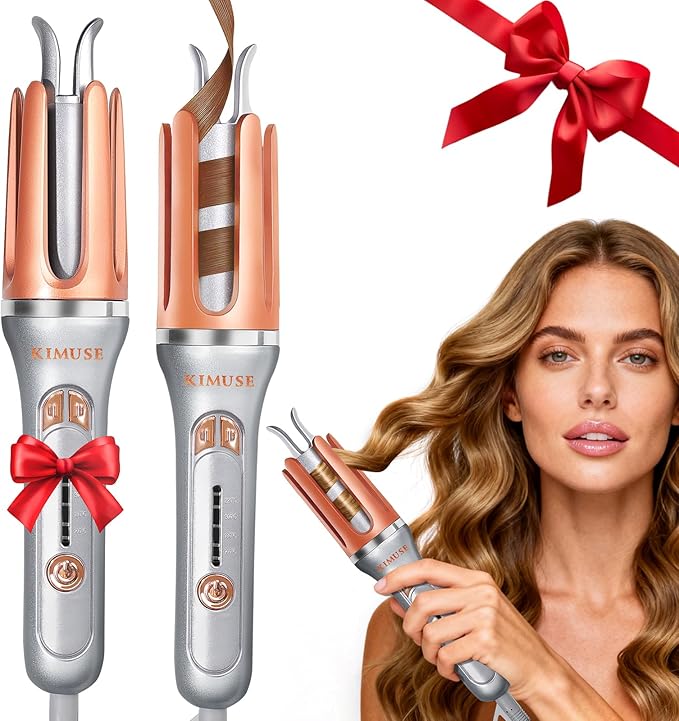 KIMUSE Automatic Rotating Curling Iron 1.25 Inch - 4 Temp Fast Heating 2-Way Rotation Anti-Scald &amp Tangle-Free 30Min Auto Shut-Off Dual Voltage for Travel for All Hair Types &amp Beginners