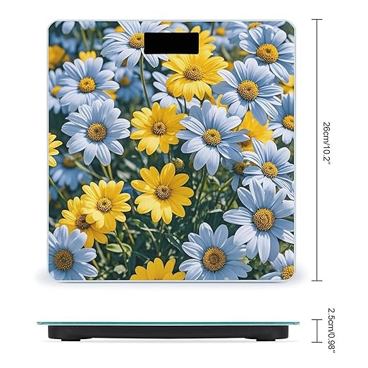 Blue and Yellow Flowers Scale for Body Weight Highly Accurate Digital Bathroom Body Scale Digital Bathroom Scales for People Anti-Slip Large LCD Display Smart Scales