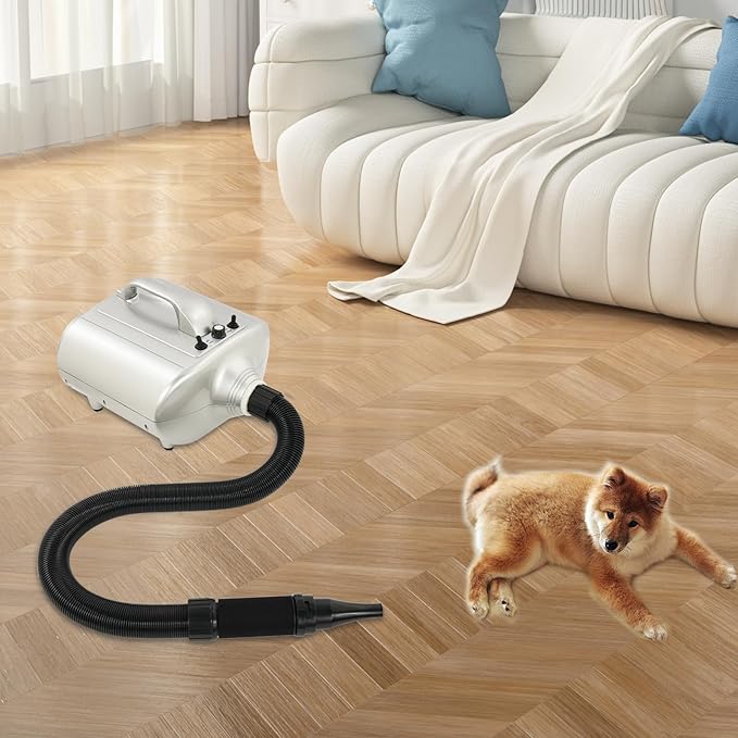 TFCFL Pet Grooming Hair Dryer 3600w Adjustable Temperature &amp Speed Dog Blower with 2 Nozzles Pet Dryer with Flexible Hose Safe Mesh Design for Home Pet Care Pet Shops Pet Beauty Shops ﻿ (Silv