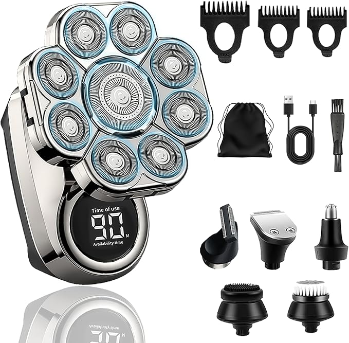 9.0 Shaver 2026 Upgrade 9.0 Ultra Shaver 9D Floating Blade Heads 6-in-1 Electric Razor Ipx7 Waterproof Led Display Rechargeable Head Shavers for Bald Men with USB-C Fast Charge