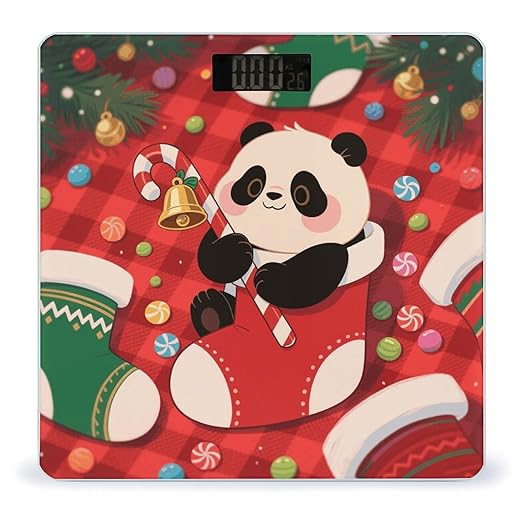 Christmas Red Panda Scale for Body Weight Sturdy Tempered Glass Weighing Scales with LCD Display Accurate Digital Bathroom Scale Convenient Body Fat Smart Scales Easy Read