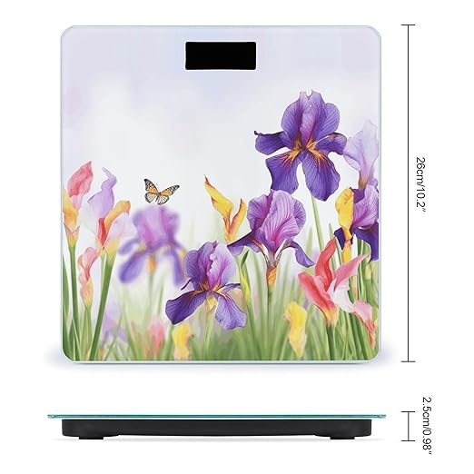 Iris Flower ButterflyScale for Body Weight with LCD High Precision Weighing Scales Fashion Sturdy Tempered Glass Weight Scales Easy-to-Read Digital Bathroom Scale for Daily 400lb