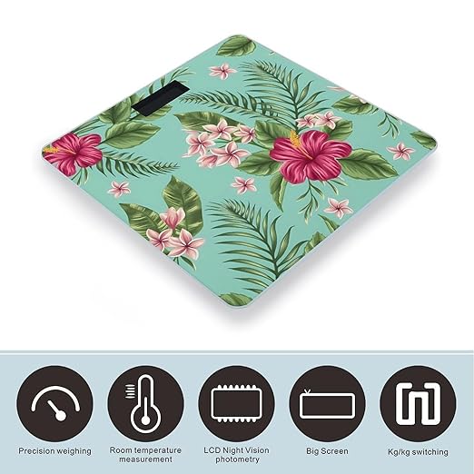 Hawaiian Tropical Leaves Flowers Scale for Body Weight Digital Bathroom Scale Precision Smart Weighing Scales with Clear LED Display Accurate High Precision Scales Weighing Machine