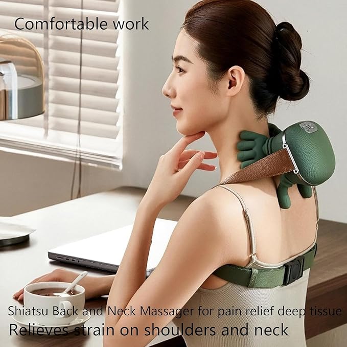 Real Touch Heat Massager Neck Massager with Fingers Portable and Rechargeable Advanced Thermal Therapy at Home Adjustable Straps for Drop Protection Applicable to Back Arms Legs (Black)