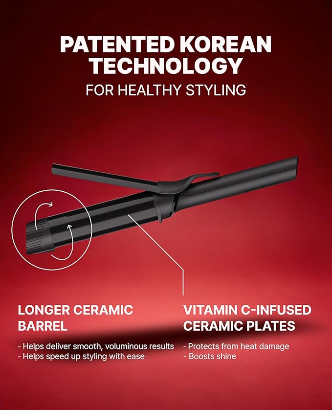 GLAMPALM GlamMuse 1 1/4 | Ceramic Curling Iron Infused with Vita-C Salon Results with Less Heat Damage Trusted by K-Pop Hair Stylists Long Barrel Hair Curler for Women Dual Voltage | GP628