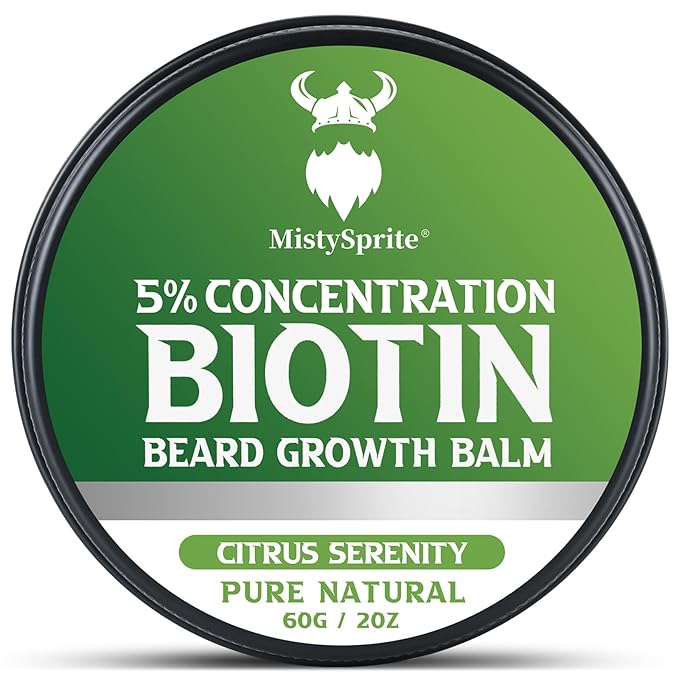 Beard Balm 5% Concentration Biotin Beard Balm for Men (2 oz) - Natural Mens Beard Oil with Castor OilArgan Oil Jojoba Oil and VitaminThickening for BeardBeard Growth Softener