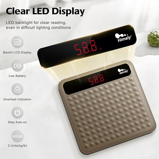 himaly Digital Body Weight Scale Bathroom Scale Step-On Technology High Precision Measurements Scales with Large Non Slip Silicone Platform and LCD Digital Display 400lbs/180kg Capacity Brown