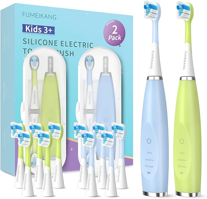 Kids Electric Toothbrushes 2 Pack Smart Sonic Toothbrush for Boys and Girls 3 4 5 6 7 8 9 10 11 12 (Blue+Green 2 Pack)