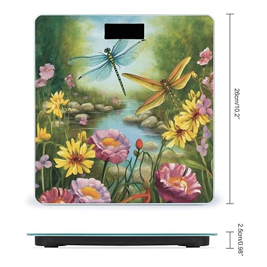 Dragonfly Garden Spring Bathroom Scale for Body Weight Bathroom Digital Electronic Weighing Scale with Back Lit LED Display Sturdy Tempered Glass Weight Watchers Scales 400lb