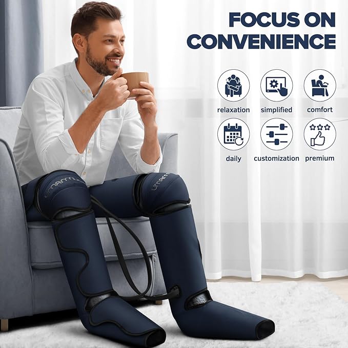 Air Compression Leg Massager with Heat - Ideal Christmas Mother's Day and Father's Day Gifts for Men Women Dad Mom - Relieves Foot and Knee Pain Eases Varicose Veins Cramps Swelling and Edema