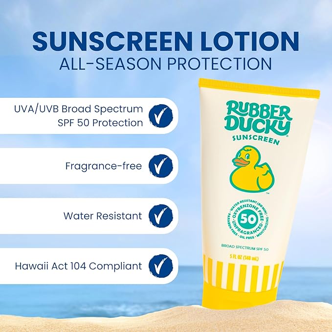 Rubber Ducky | Vitamin E Sunscreen with SPF 50 Water-Resistant Sunscreen for Face and Body | Broad Spectrum Lotion Oil-Free Moisturizing Alternative for Moisturizing Sunblock (2pcs. 5oz)