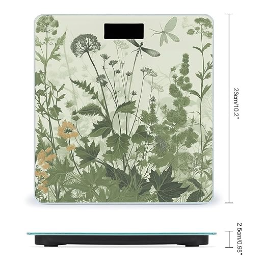 Foliage and Herbs with Dragonflies Winged Bathroom Scale for Body Weight LCD Display Digital Bathroom Scale Tempered Glass Bathroom Weight Scales Fashion Smart Scales for Home Bedroom 400 Lb