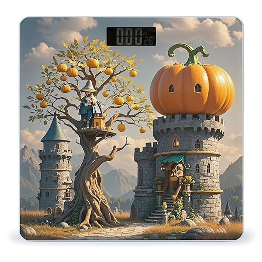 Pumpkin Tree House Bathroom Scale for Body Weight Bathroom Weighing Scales with Back Lit LED Display Sturdy Tempered Glass Body Weight Bathroom Scale 400lb Weighing