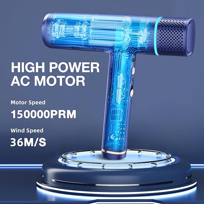 Ionic Hair Dryer with Diffuser and Concentrator Professional Lightweight Quiet Blow Dryer Powerful 1600 Watt Motor for Fast Drying and Straight &amp Wavy Hair 3 Temps/2 Speeds 6.56 Ft Cord Blue