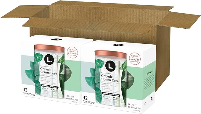 L. Cotton Tampons Light/Regular Absorbency Multipack Contains an Organic Cotton Core Made Without Synthetic Pesticides or Fragrances 84 Count (2 Packs of 42)