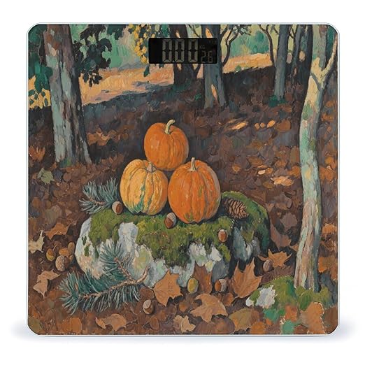Leaves Pumpkin Bathroom Scale for Body Weight Bathroom Digital Electronic Weighing Scale with Back Lit LED Display Sturdy Tempered Glass Weight Watchers Scales 400lb