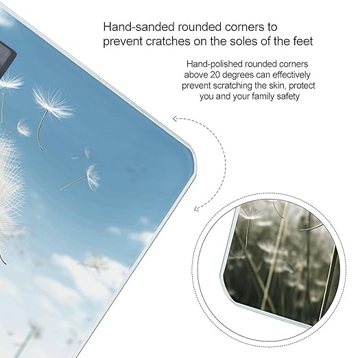 Dandelion Scale for Body Weight Anti-Slip Tempered Glass Digital Bathroom Scales Clear LCD Display Weighing Scale Safe Rounded Corners Smart Scales