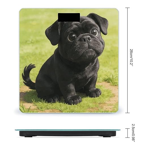Cartoon Black Bulldog Weight ScaleClear LED Display Bathroom Digital Weighing ScaleTempered Glass Digital Bathroom Scale for Body Weight Capacity Up to 400 Lbs