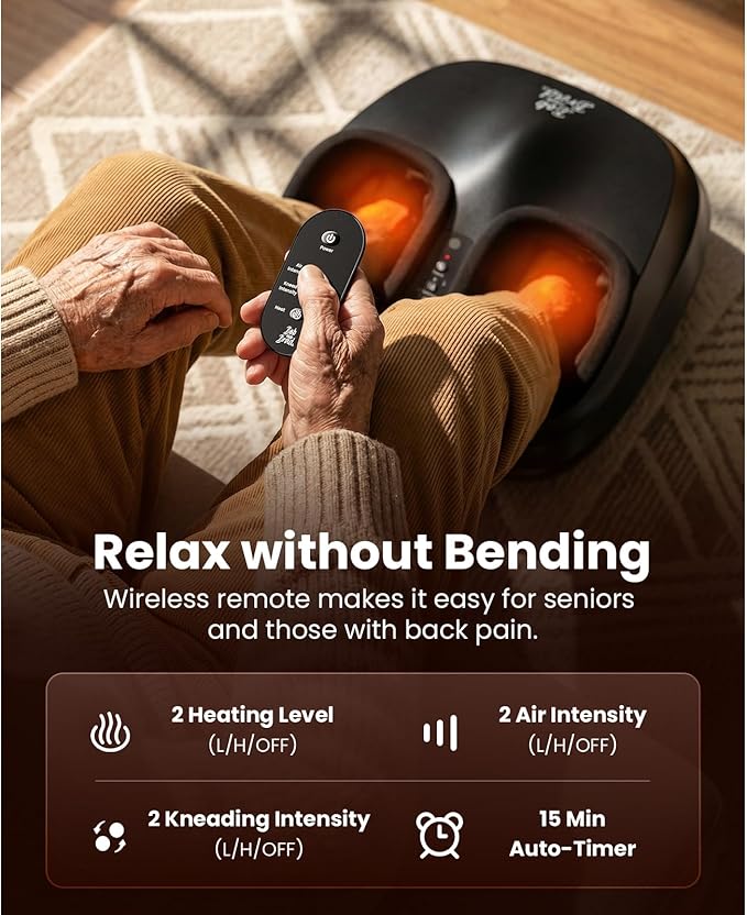 BOB AND BRAD Foot Massager with Heat and RemoteFSA Eligible HSA Eligible Shiatsu Deep Kneading Electric Feet Massager Machine for Plantar Fasciitis Men Size 12