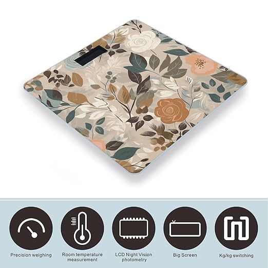 Simple Floral Pattern Scale for Body Weight Anti-Slip Tempered Glass Digital Bathroom Scales Clear LCD Display Weighing Scale Safe Rounded Corners Smart Scales