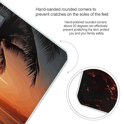 Dusk Tropical Beach Palm Scale for Body Weight Anti-Slip Tempered Glass Digital Bathroom Scales Clear LCD Display Weighing Scale Safe Rounded Corners Smart Scales
