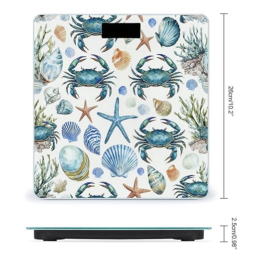 Energy Saving Scale Bathroom Weighing Scale Smart Scale for Body Weight Digital Under Sea Ocean Starfish Shell Coral Crab Watercolor