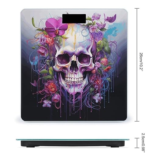 Flowers and Skulls Scale for Body Weight Precision Bathroom Weighing Scales with Back Lit LCD Display Sturdy Tempered Glass Body Weight Scales Digital Bathroom Scale 400lb