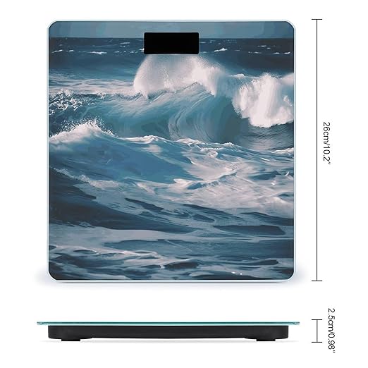 Ocean Waves Digital Bathroom Scale for Body Weight with High Precision Digital Weighing Scale with BMI Clear LCD Display and Step-On Measures Weight Up to 180kg