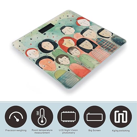 Primitive Art Style Bathroom Scale Automatic Power On/Off Body Scales LCD Backlight Display Square Digital Scale Rounded Corners Bathroom Scales for Home Bedrooms