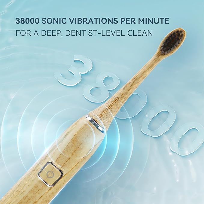 Bamboo Electric Toothbrush Sonic Electric Bamboo Toothbrush for Adults IPX7 Waterproof Rechargeable Toothbrush 5 Cleaning Modes 4 Bamboo Brush Heads Soft Bristle