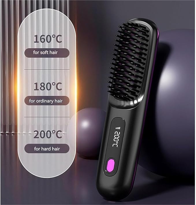 BellaBrush Pro Bella Brush Pro Portable Straightener Brush Heated Hair Comb Hair Straightener Brush Cordless Hair Straightener Brush Portable Brush Straightener for Women(Black)