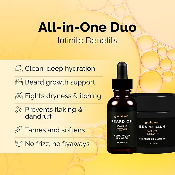 Golden Grooming Beard Bundle for Black Men | Natural Beard Growth Kit with Shea Butter (Regular Warm Cedar)