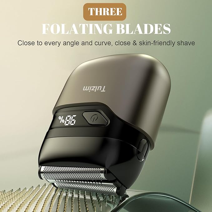 Electric Foil Shaver for Men: Cordless Electric Razor for Face &amp Beard - 3 Floating Blades 100-Min Runtime USB-C Fast Charge IPX7 Waterproof for TravelMatte Brown