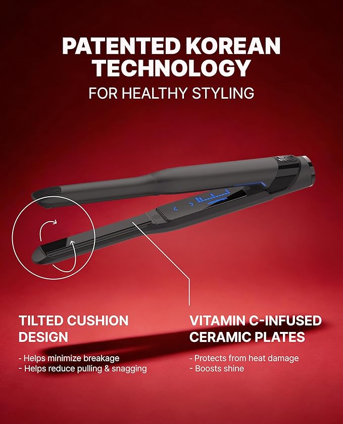 GLAMPALM GlamMuse Small 0.5 | All-Ceramic Flat Iron Infused with Vita-C Salon Results with Less Heat Damage Trusted by K-Pop Hair Stylists Hair Straightener for Short Hair Silk Press | GP101T