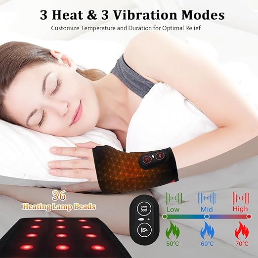 Cordless Wrist Heating Pad Vibration Massage Heated Wrist Brace Rechargeable Hand Heating Pad Wrist Wrap for Carpal Tunnel Relief Left Right Hand Pain Relief for Women Men 3 Heat Vibration Levels