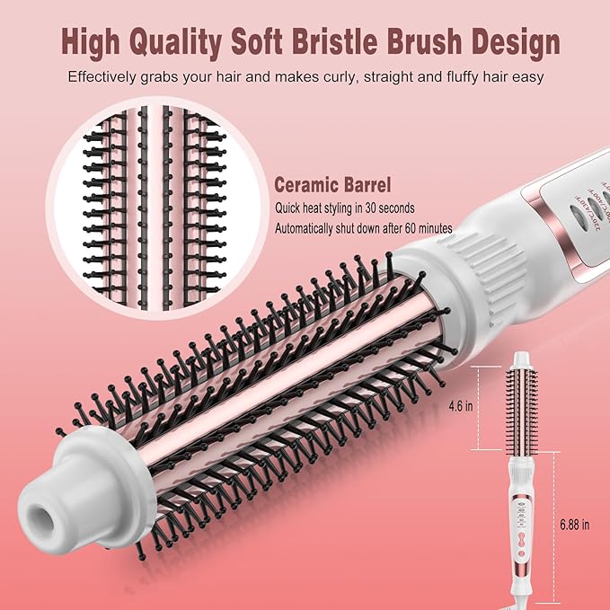 Heated Round Brush Ceramic Tourmaline Ion Curling Iron Hot for Fluffy Thermal Brush Curling Wand Suitable for All Hair Types Tool (White 1 inch)