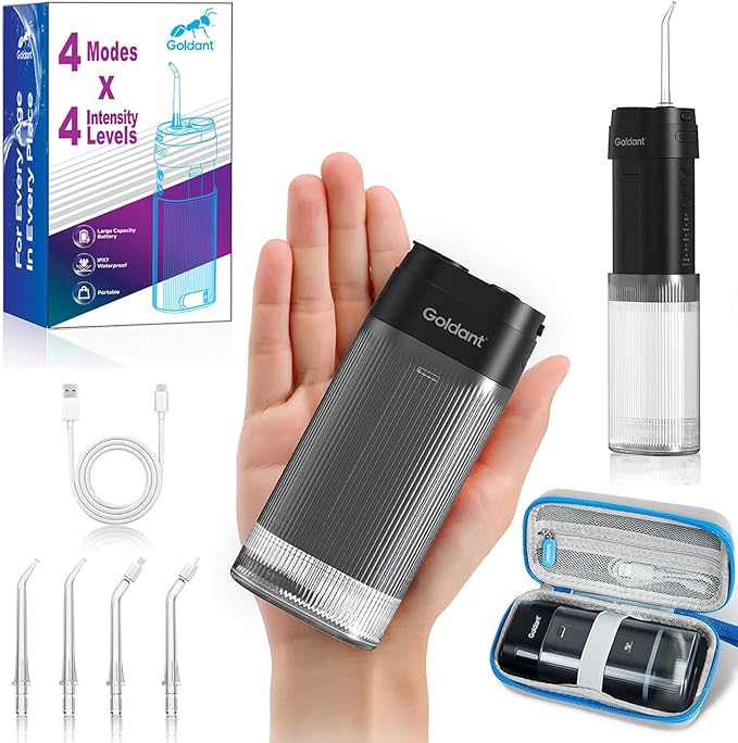 2026 New Portable Water Flosser for Teeth 4 Modes &amp 4 Intensity Levels Mini Small Design with Exquisite Travel Case Removable Tank IPX7 Waterproof Cordless Dental Oral Irrigator (Black)