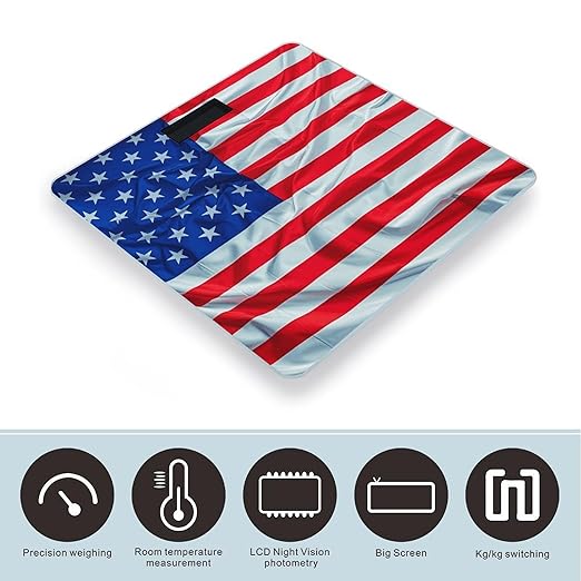 Digital Bathroom Scale for Body Weight Scale with Bright LCD Display High Accuracy Step-On Technology Auto On/Off American Flag Pattern Digital Scales 400 Lbs /180kg