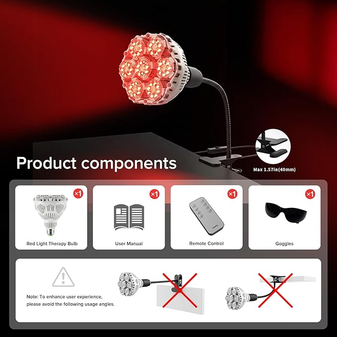 SANSI Red Light Therapy for Body Face with Clip 660nm 850nm 56Pcs Dual Chip LEDs High Irradiance Infrared Light Therapy Lamp for Skin Care Muscle Comfort Scalp Health Relaxation 32W E26 Base
