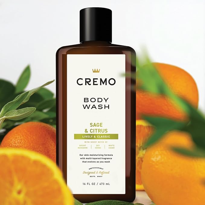 Cremo Rich-Lathering Sage &amp Citrus Body Wash A Revitalizing Combination of Bright Mandarin Dry Herbs and White Cedar 16 Fl Oz (2-Pack)
