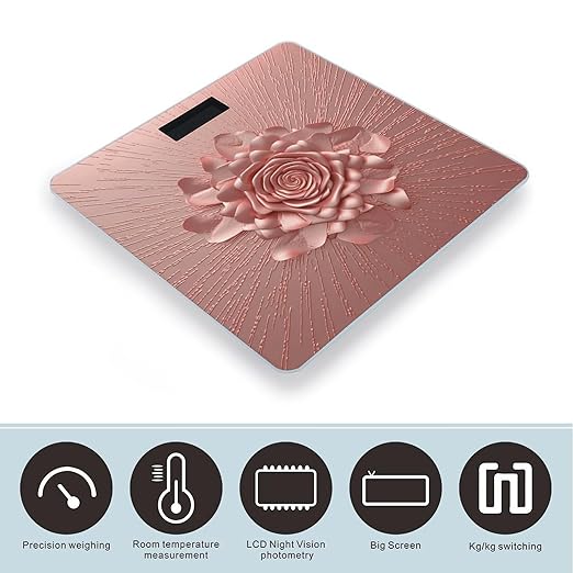 Rose Gold Pink Bathroom Scale for Body Weight LCD Display Digital Bathroom Scale Tempered Glass Bathroom Weight Scales Fashion Smart Scales for Home Bedroom 400 Lb