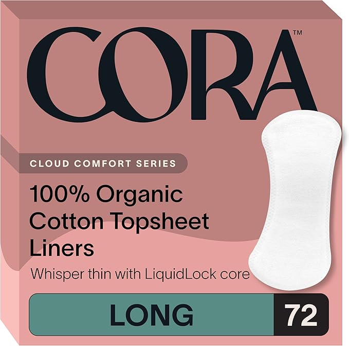 Cora Organic Feminine Care | 72 Long No Wings Liners and 36 Light Applicator Tampon Multipack | Ultra-Absorbent Unscented Natural Non-Toxic | Bundle Pack