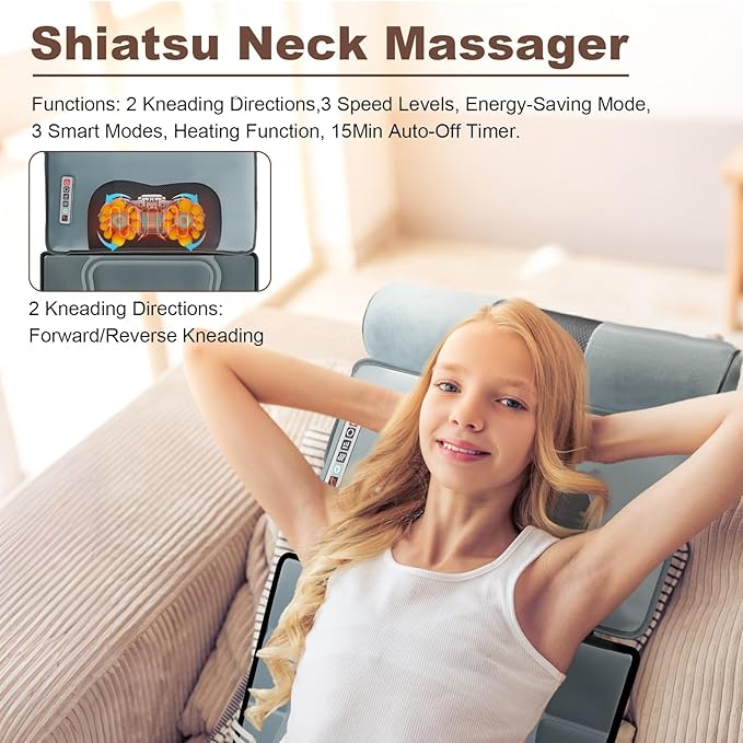 KOCASO Flannel Full Body Massage Mat Multifunctional Massage Chair Pad with Heat Timer Shiatsu Neck Foot Massager Lumbar Pillow Carry Bag Earplugs Anti-Slip Bottom for Reclining Chair