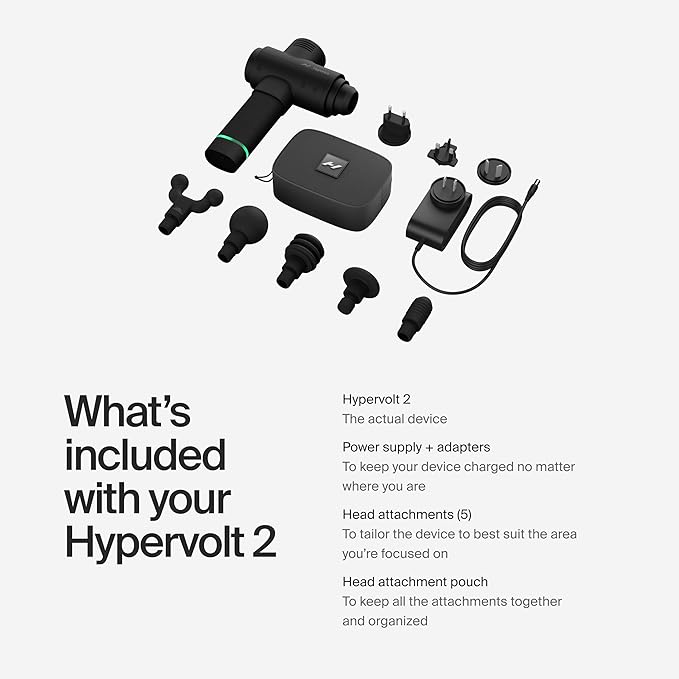 Hyperice Hypervolt 2 Black - Featuring Quiet Glide Technology - Handheld Percussion Massage Gun | 3 Speeds 5 Interchangeable Heads | Helps Relieve Sore Muscles and Stiffness